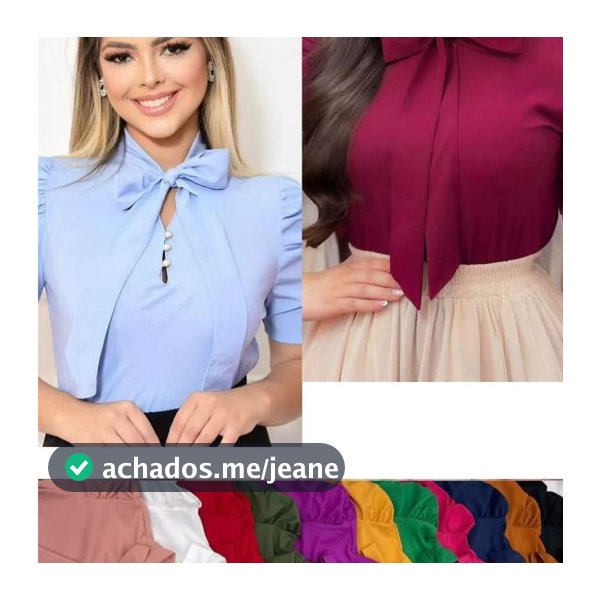 Blusa Feminina Social Manga Curta Bufante com laçinho Moda evangélica -078