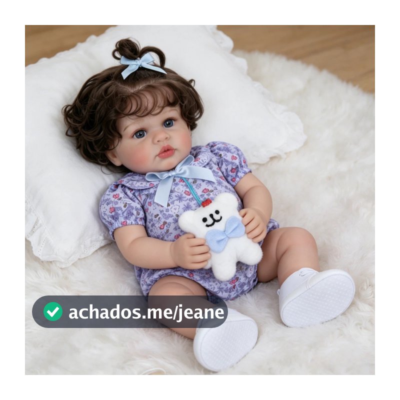 BRSTOY Bebê Reborn Corpo de Tecido Peso Real 55cm Menina Luxo Olho Azul Macacão roxo Kit Completo Com Certificado Pronta
