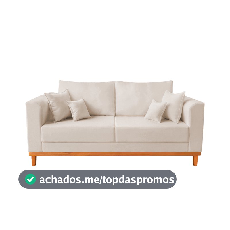 Sofá 3 Lugares Retro Sala de Estar Beny Linho Bege Ilumini Deccor