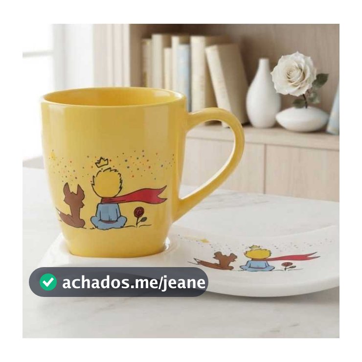 Kit Xícara Caneca Landy Porcelana 240ml Café/Chá + Pires Ondulado Pequeno Príncipe Estrelas