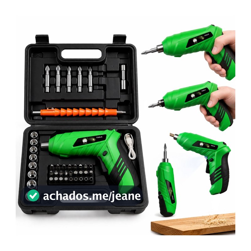 Kit Parafusadeira Doméstica Com Maleta 45 Peças Sem Fio Chaves Fenda Broca Philips Portátil USB