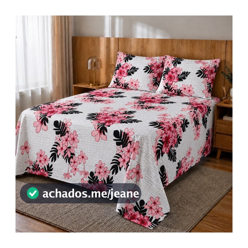 Jogo de Cama Queen Estampado | Kit Colcha Floral Premium com 2 Fronhas | Toque Macio | Casal Queen