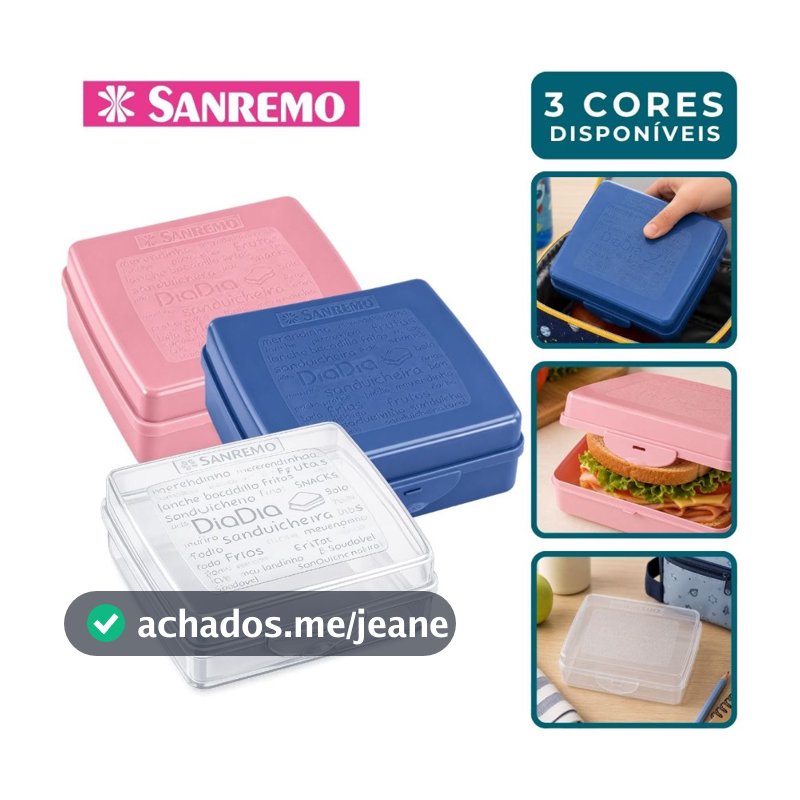 Sanduicheira Lancheira Escolar Trabalho Academia Infantil Adulto Com Tampa Colorida Pão de Forma