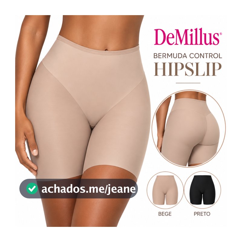 Bermuda Modeladora Sem Costura Hipslip Demillus Control  94223 Bege e Preto Revendedor Oficial Produto Original Demillus