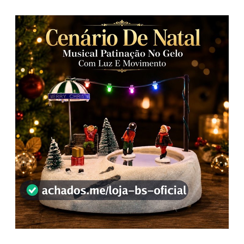 Cenário De Natal Musical Patinação No Gelo Com Luz E Movimento