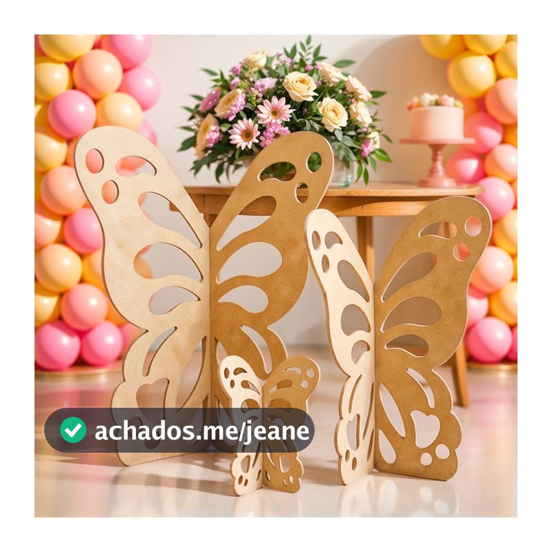 Kit 3 Painéis Borboleta MDF 60+45+30cm Decoração Festa Infantil Mesa Chão Jardim Encantado Pronta Entrega