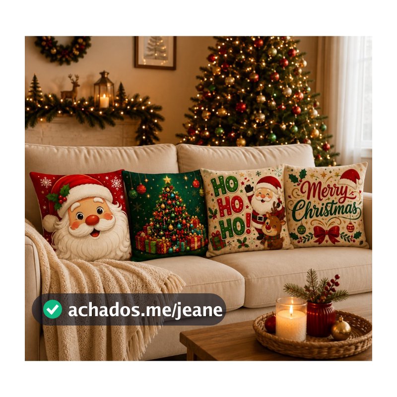 Capa de Almofadas Natalinas Decoração Charmosa Capa Temáticas Papai Noel Natal Encantado 45x45