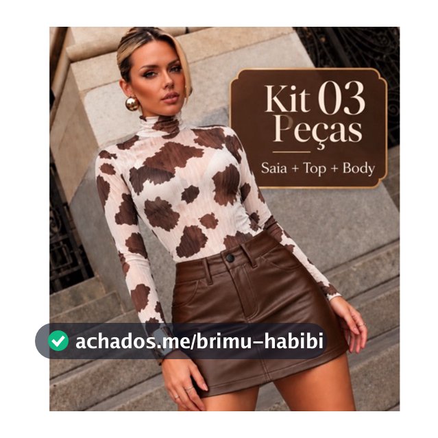 Look Completo 3 Peças  (Body + Saia Couro + Top) Festa Peão Country Noite Balada