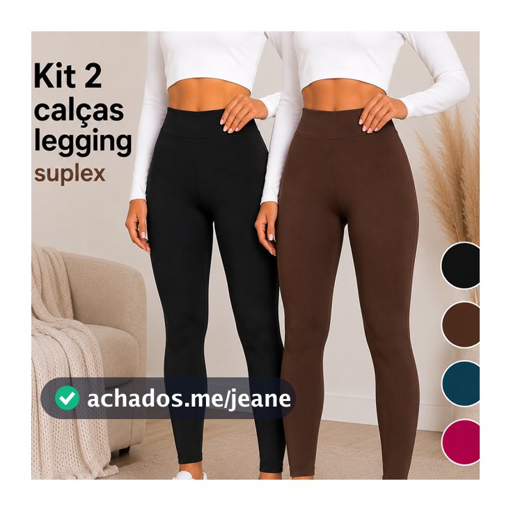 Kit 2 Calças Leg Calça Legging Zero Transparência Feminina Suplex Cintura Alta Sem Transparência