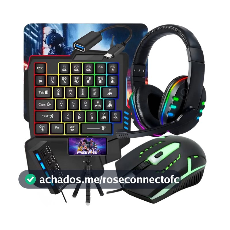 Kit Gamer Mobilador Celular Teclado Mouse  + Fone Com Microfone + Tripé + Cabo Otg + Hub Usb + Mouse Pad