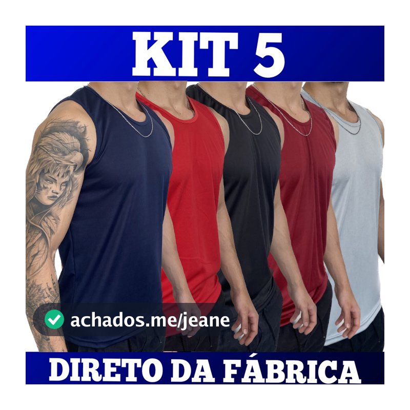 KIT 5 Regata Dry Fit Masculina - Casual - Treino - Academia - Esportes - Exercícios - Corrida