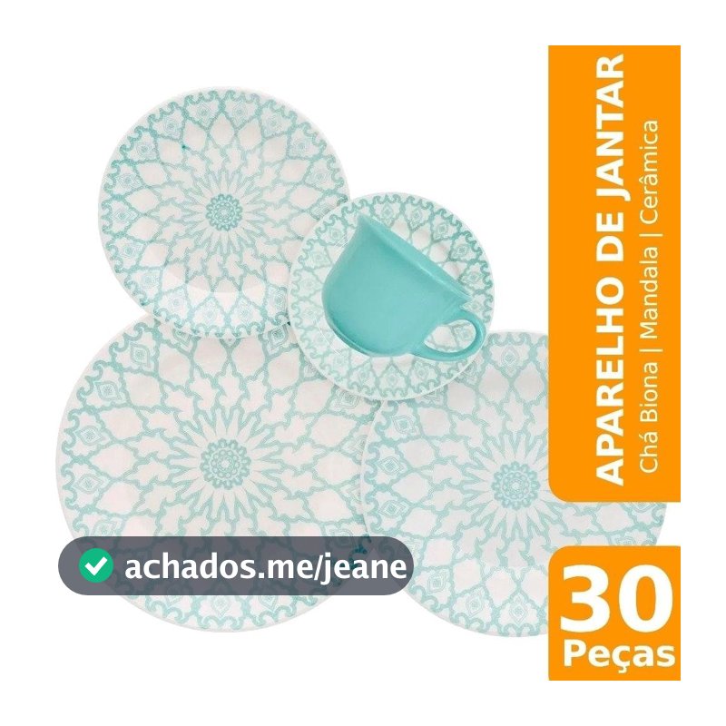 Aparelho de Jantar/Chá Biona Mandala, Cerâmica, 30 Peças