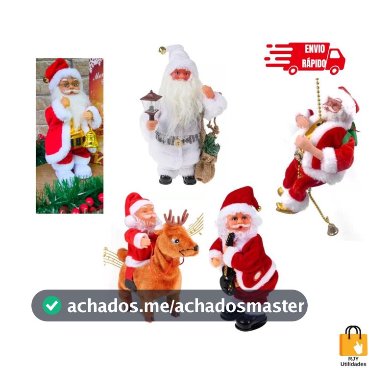 Boneco Papai Noel Musical Sobe E Desce Anda Mexe A Barriga Bumbum Acende Rena Decoração Natalina