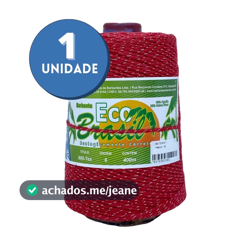 Barbante Eco Brasil Brilho Metalico Fio n°6 Ouro e Prata 400mts Soberano para Crochê, Tricô e Artesanato