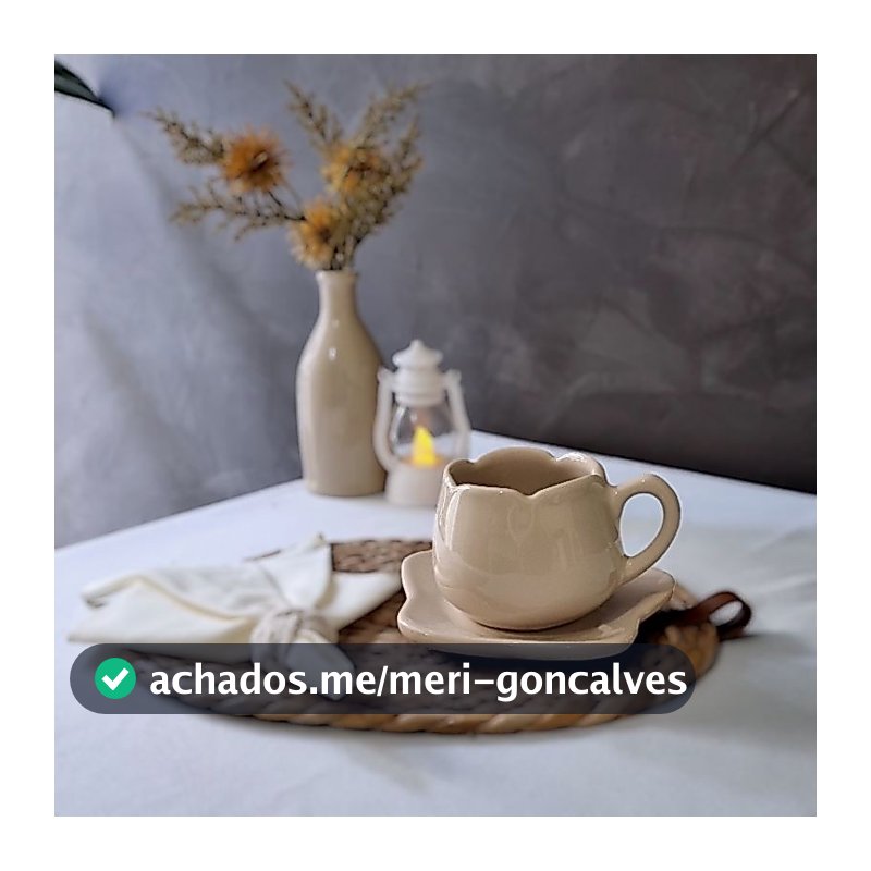 2 Xícaras Tulipa + 2 Pires Tulipa 200ml ou 80ml em Cerâmica Colorida para Cantinho do Café