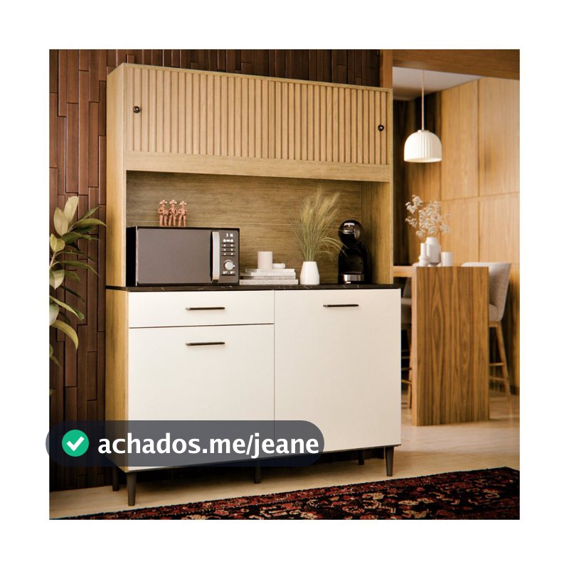 Armário de Cozinha Completo Com 4 Portas e Gaveta Kit De Parede Compacto com Nicho Grazi Ripado 3D
