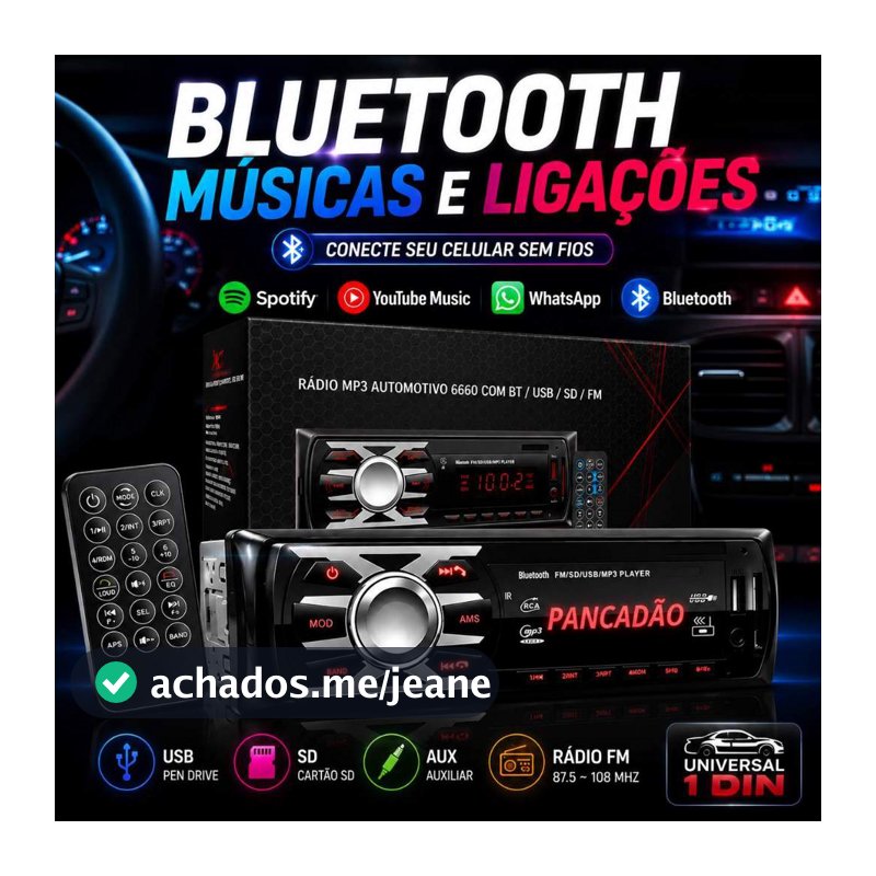 Aparelho De Som Carro Radio Automotivo Bluetooth Pendrive Sd Rádio