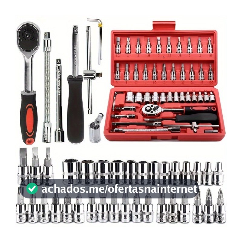 Kit De Ferramentas 46 Peças Jogo De Soquetes Chave Catraca Reversível Com Maleta Jogo De Ferramentas Completo