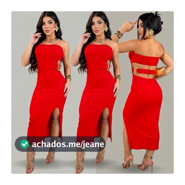 Vestido Feminino Recorte Valoriza o Corpo Argola Mid Tomara que Caia Modelador Fenda Lateral