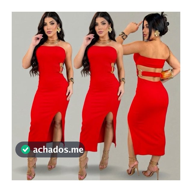 Vestido Feminino Recorte Valoriza o Corpo Argola Mid Tomara que Caia Modelador Fenda Lateral