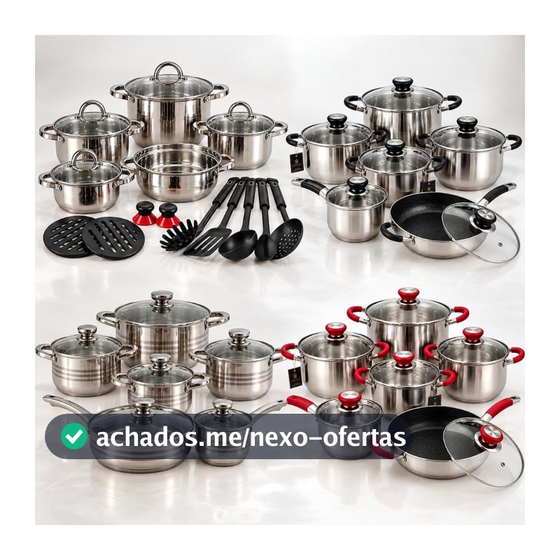 Kits de Panelas em Aço Inox 18/10 Todas com Fundo Triplo 3 Modelos Variações