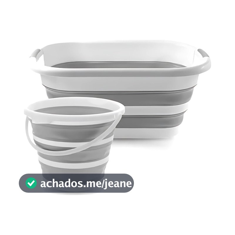 Balde Dobrável Retrátil em Silicone Flexível 26L e 10L – Formato Retangular, Ideal para Limpeza e Organização e Camping