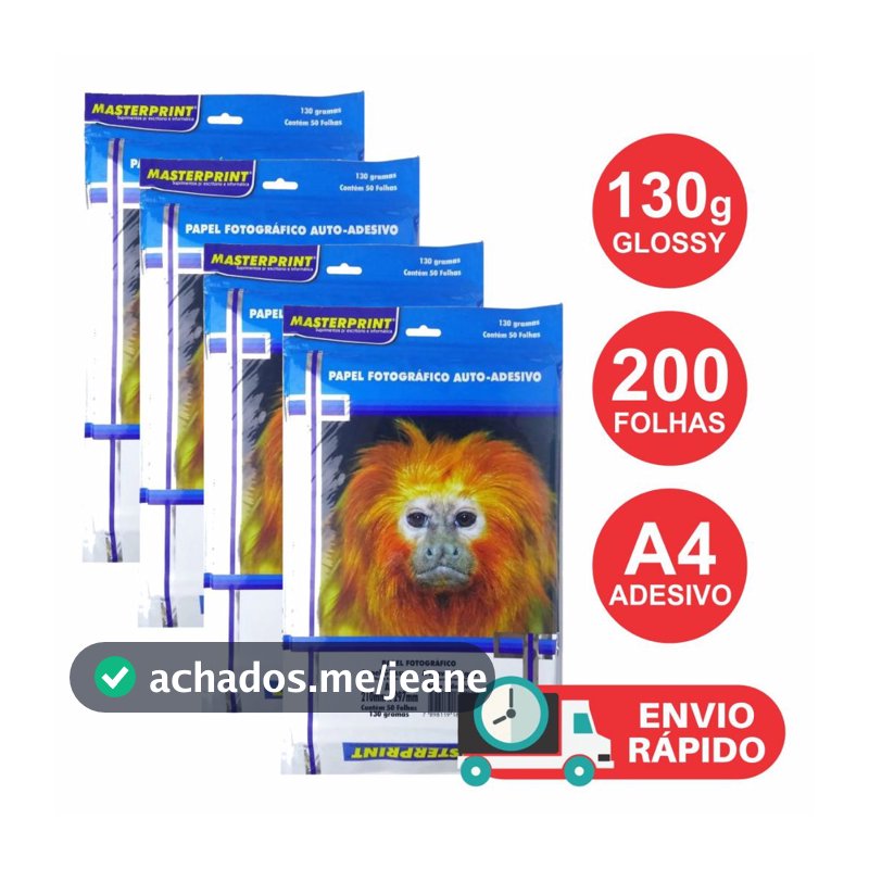 Papel Fotográfico ADESIVO Glossy 130gr Kit 200 Folhas À Prova D'água