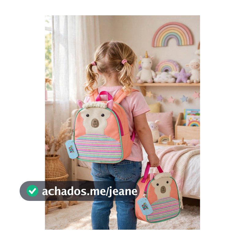 Mochila Infantil Lhama Kit Lancheira Térmica  Modelo Zoo Para Creche e Passeio