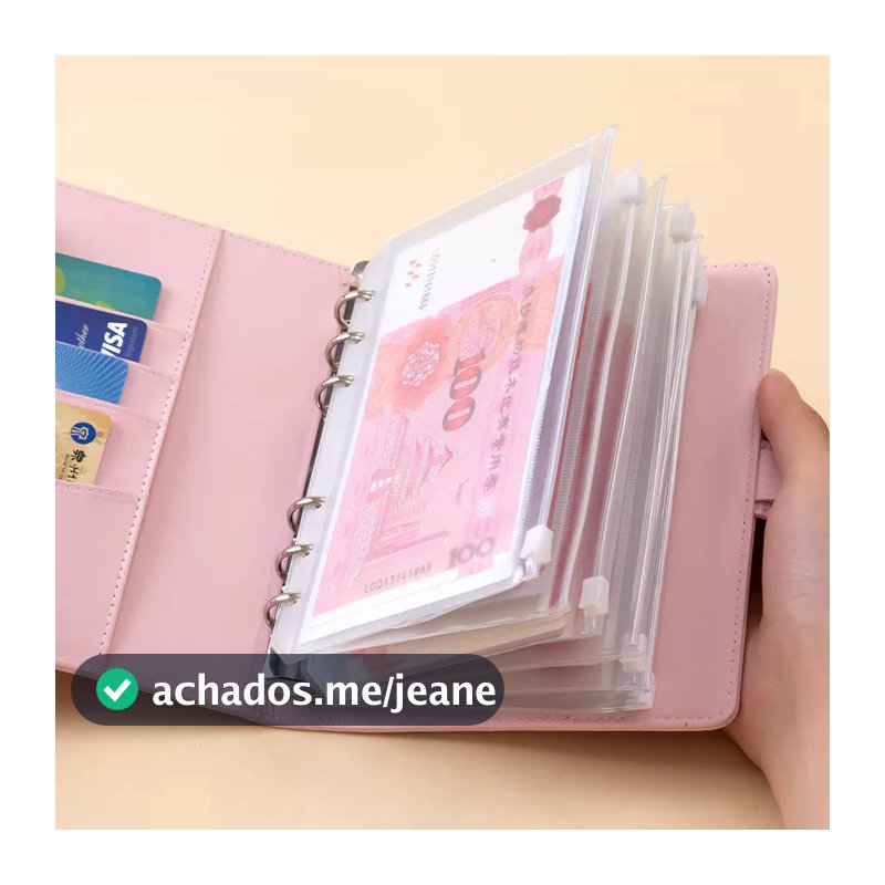 Caderno A6 Orçamento Financeiro com Zíper | Planner Dinheiro Envelope + 12 Bolsas Organizadoras