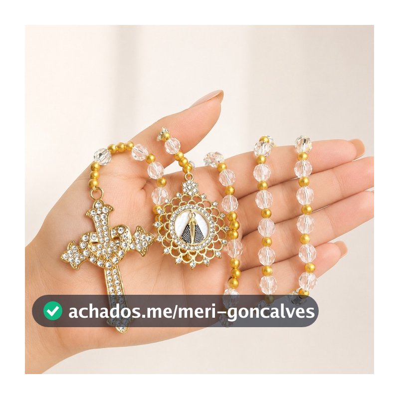 Terço Nossa Senhora Aparecida de Cristal 10mm para Noiva Casamento Luxo