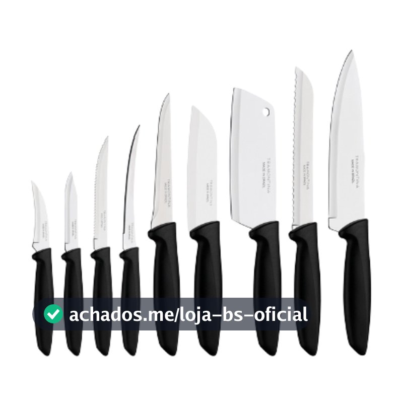 Kit Jogo de Facas Faqueiro Tramontina Plenus 9 Peças Sortidas Chef  Carnes Pão Frutas Aço Inox Preto