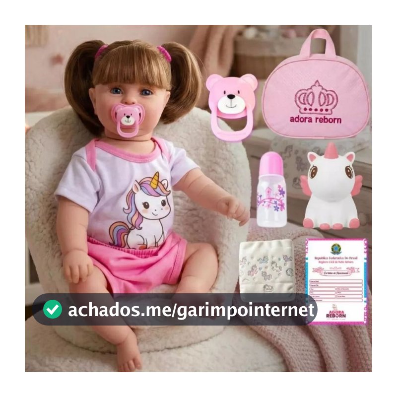 Boneca Bebê Reborn Unicórnio Menina Original Realista de Silicone Pode Dar Banho Com Bolsa Maternidade