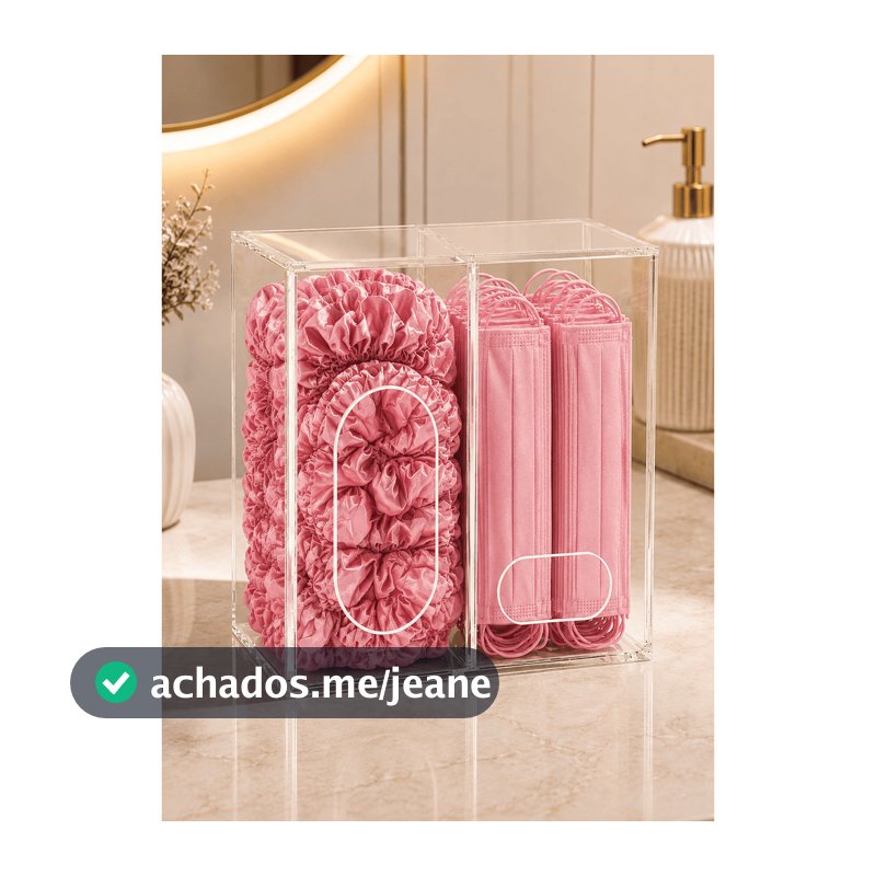 Organizador Touca Máscaras Luvas Acrílico De 2 Compartimentos Duplo Porta Banheiro, Clínica, Salão e Consultório