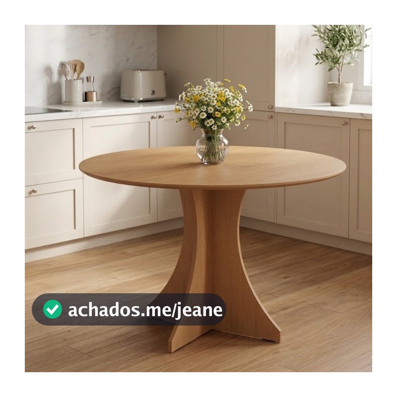 Mesa De Jantar Redonda Elisa Base X 90cm Nature MDF Moderna Sala Cozinha Gourmet