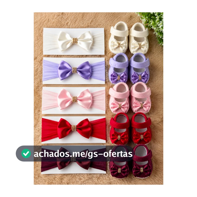 Kit Laço e Sapatinho Bebê Menina Recem Nascido (6 pares de sapato, 6 laços)