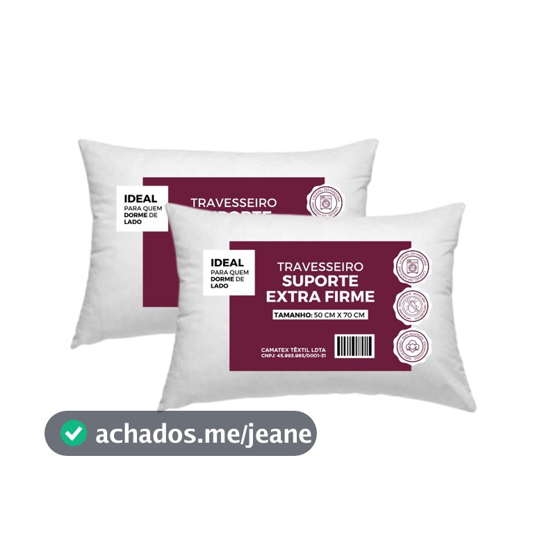 Kit 2 Travesseiros 50x70 Suporte Extra Firme Fibra Siliconada percal 100% Algodão