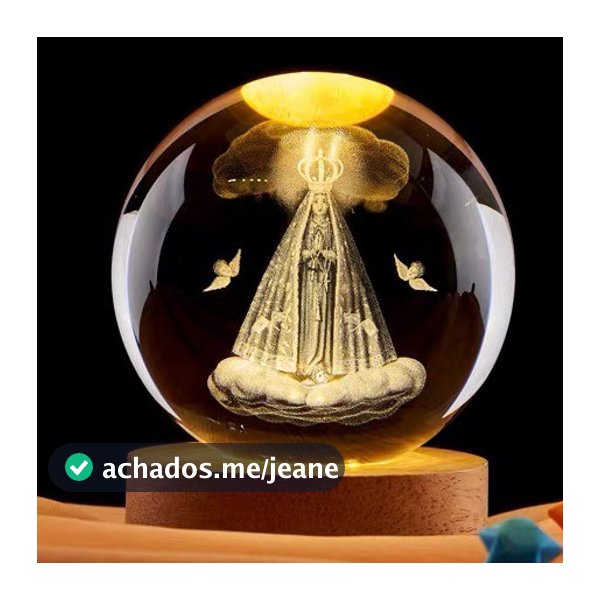 Luminária Cristal de mesa Nossa Senhora Aparecida Padroeira do Brasil Fé LED Presente Natal Bola