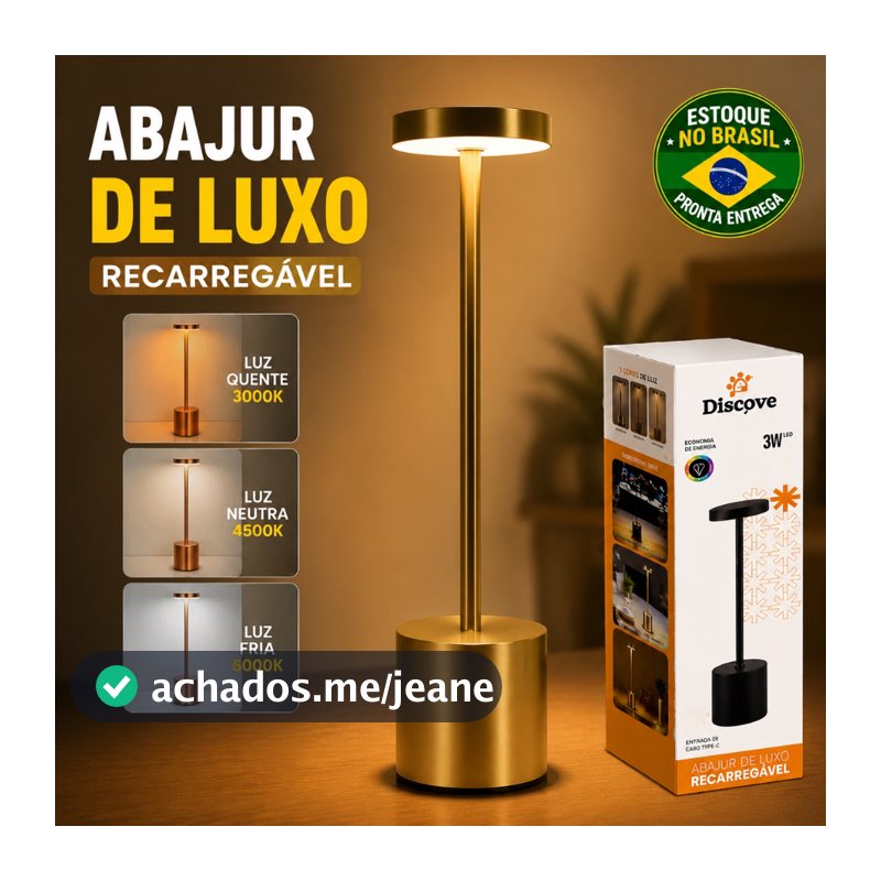 Luminária De Mesa LED Abajur Sem Fio Recarregável Luxo 3 Cores Touch Para Quarto Cabeceira Escrivaninha Estudo
