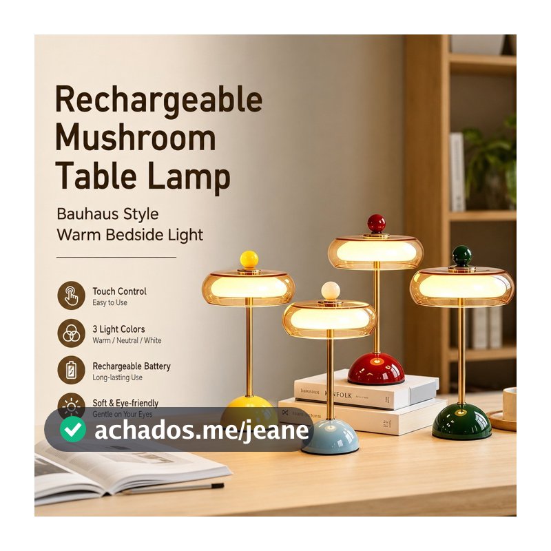 Abajur De Mesa Cogumelo 7w LED Recarregável Touch Control Bauhaus Luminária De Mesa Vidro 3 Cores Ajustável Para Quar