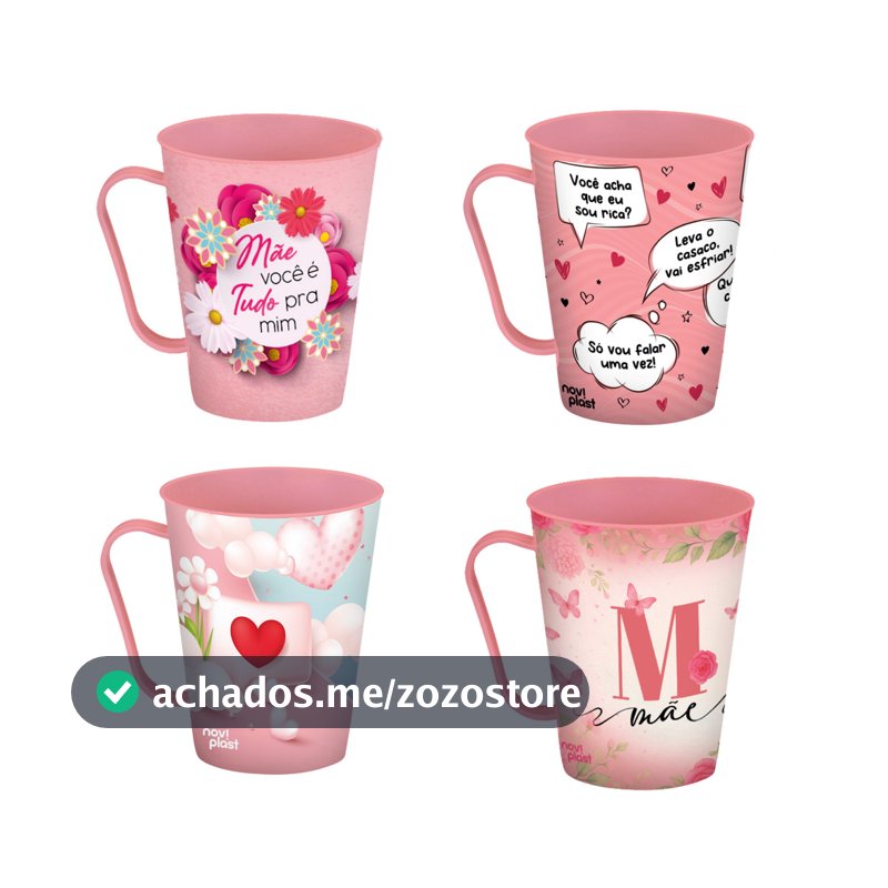 Kit 12 Canecas Personalizadas Dia das Mães Estampada Sortidas Plástico Rosa Presente Especial