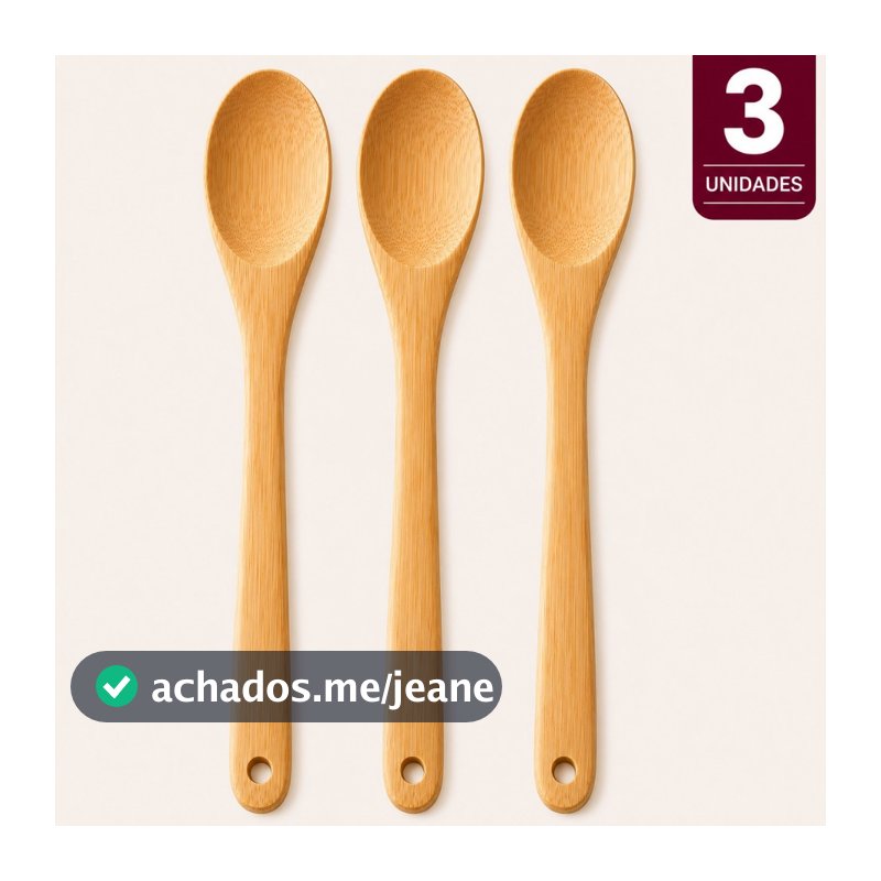 Kit 3 Colher De Bambu Para Cozinha 30cm Utensílio Para Arroz Servir Refeições Resistente Natural