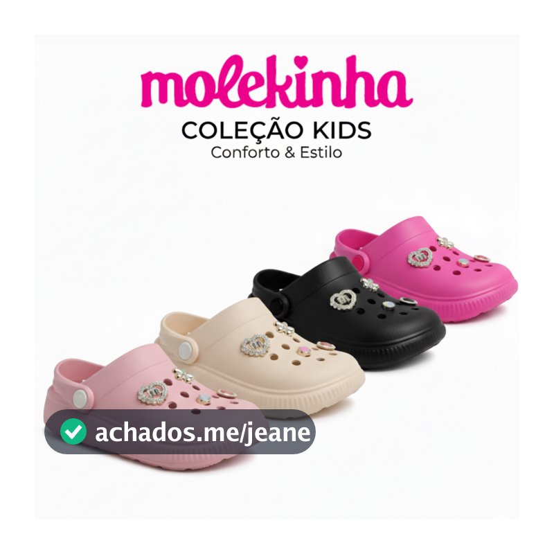 Papete Babuche Infantil Menina Molekinha Clog Confortável Leve Macia Original