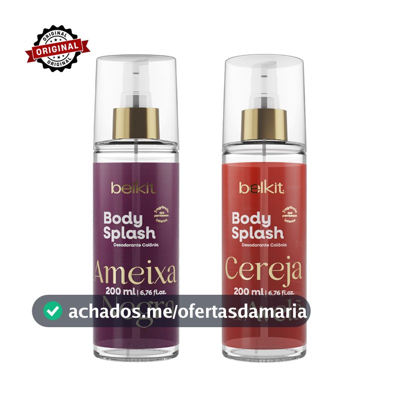 Kit 2 Body Splash Ameixa Negra, Maracujá, ou Uva Merlot Cereja 200ml BELKIT Alta Projeção e Fixação