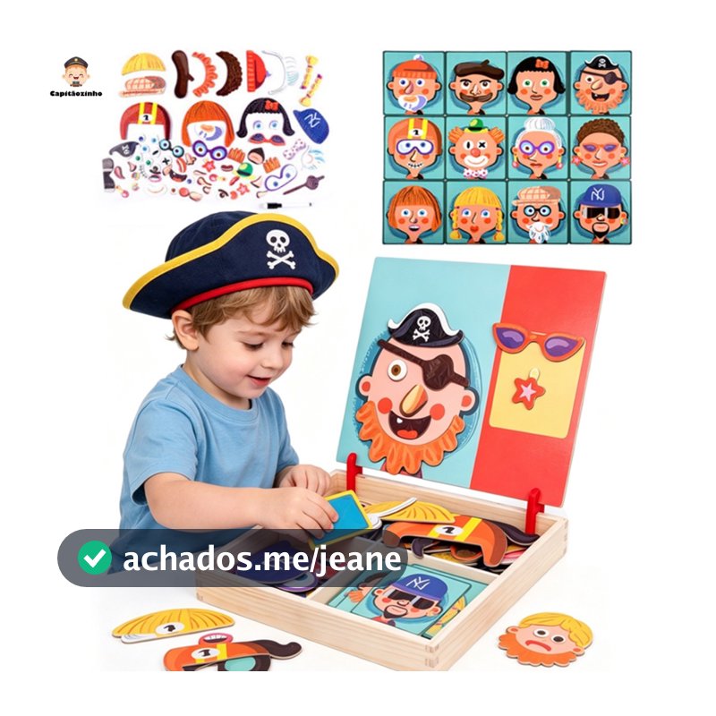 Quebra-Cabeça Magnético de Feições Humanas Brinquedo Montessori Educativo para Crianças de 3 a 6 Anos