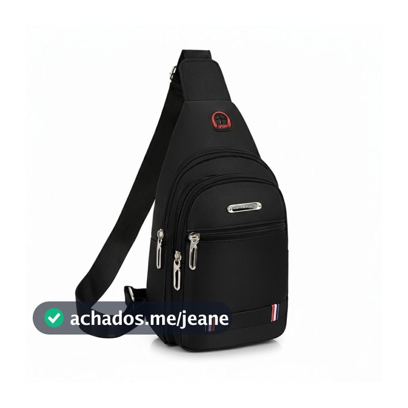 Mochila Transversal Masculina Nylon Impermeável Reforçada Bolsa Ombro Compacta Com Entrada Para Fone
