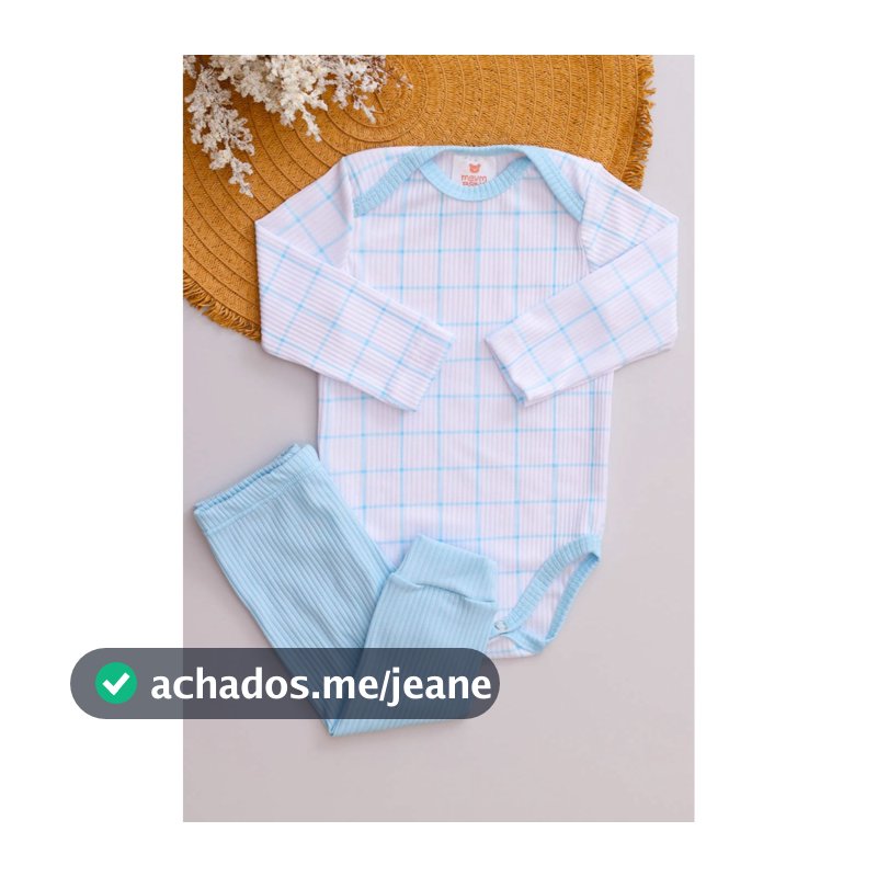Conjunto Canelado Bebê Infantil Longo Estampado Xadrez Azul Claro Menino
