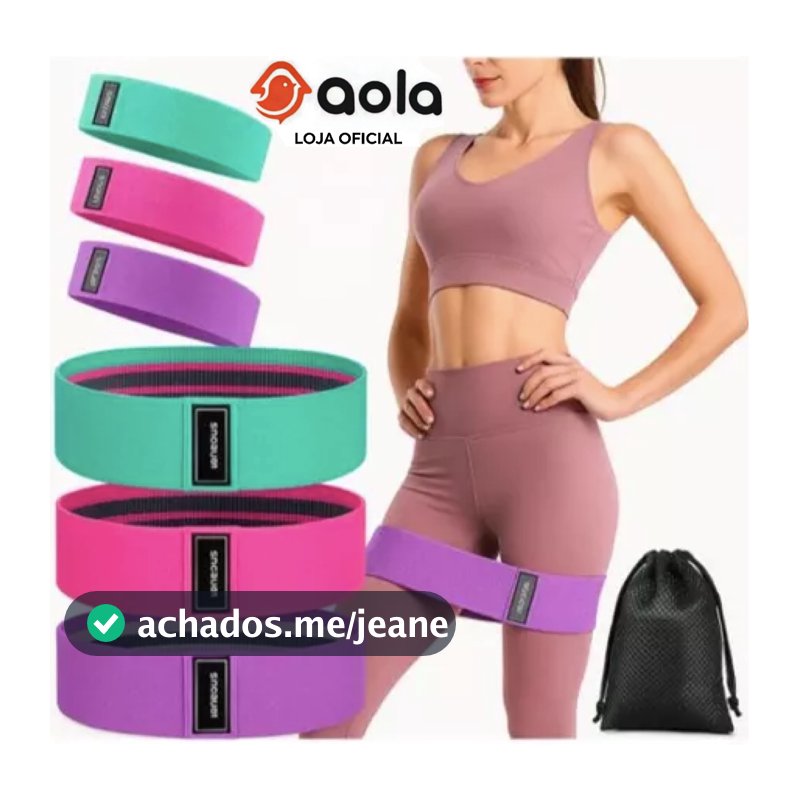 Kit 3 Faixas Elásticas de Tecido Treino Yoga Resistentes Confortáveis e Antideslizantes