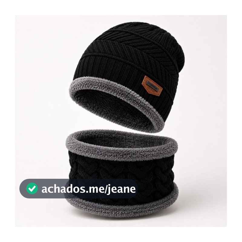 Gorro Touca + Cachecol Forrado Lã Pelinho Quente Inverno Frio Masculino Feminino