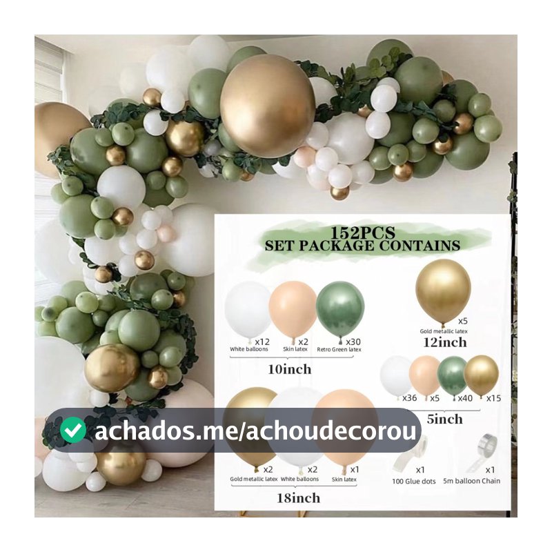 152 Peças Conjunto Balão de aniversário Coloridos Verde Rosa Bege Branco Dourado para decoração de Festas