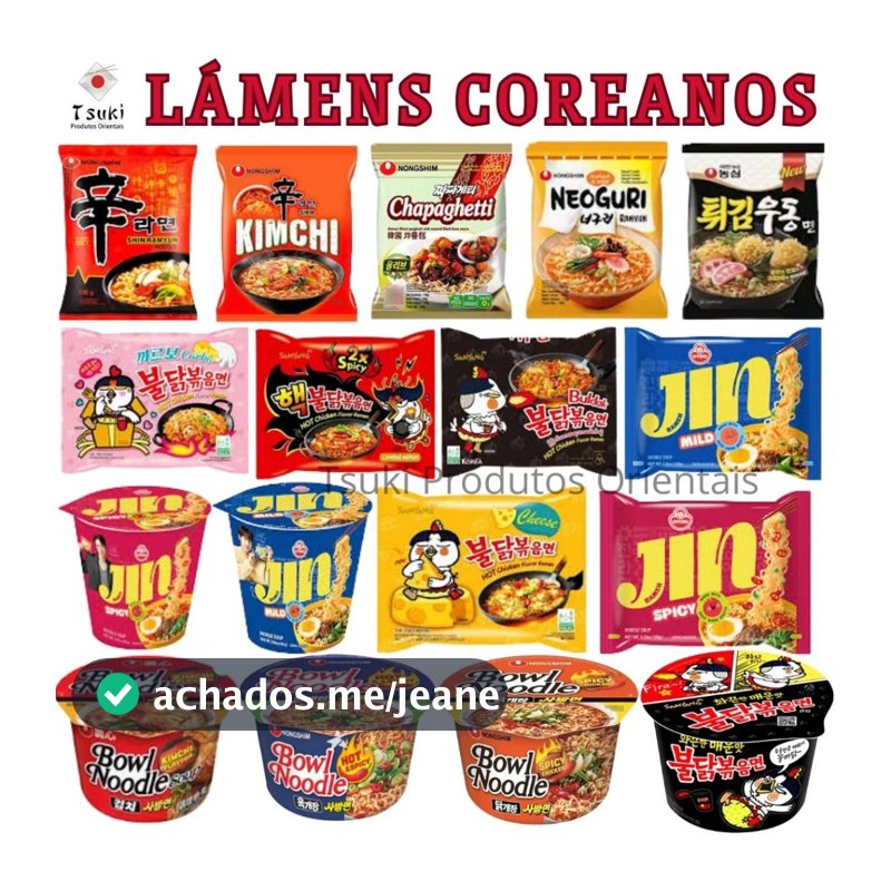 Lámens Coreanos Buldak, Bibimmen, Jin, Chapagetti, Shin, Neoguri | Macarrão instantâneo